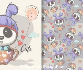 Panda tourist cartoon seamless pattern vector