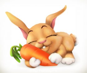Rabbit and carrot cartoon 3d vector icon vector