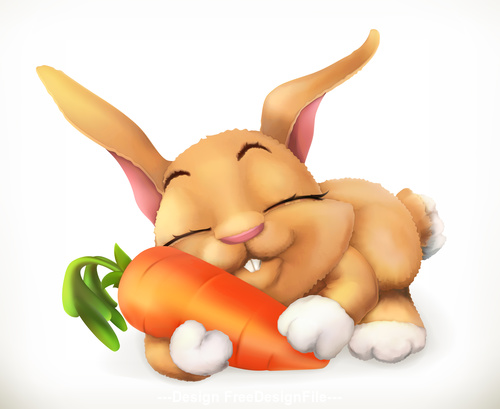 Rabbit and carrot cartoon 3d vector icon vector free download