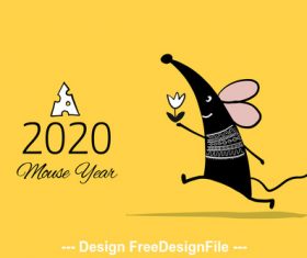 Rat new year 2020 and flower funny cartoon vector