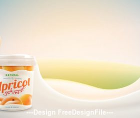 Realistic apricot flavor yogurt vector mockup background