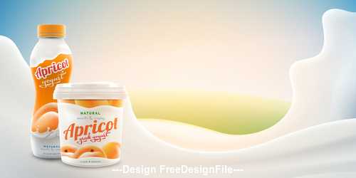 Realistic apricot flavor yogurt vector mockup background