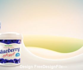 Realistic blueberry flavor yogurt vector mockup background