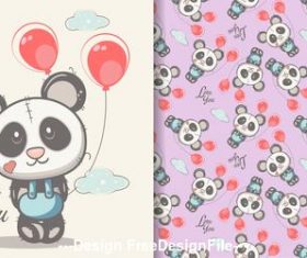 Red balloon and panda cartoon seamless pattern vector