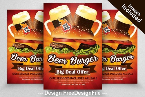 Restaurant beer and burger flyer psd template