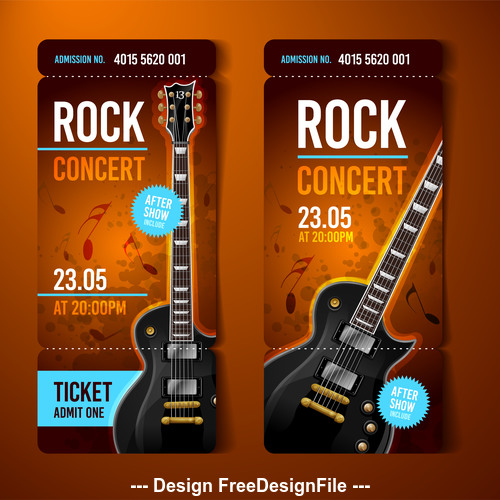 Rock concert orange ticket banner vector
