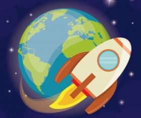 Rocket surround earth illustration background vector