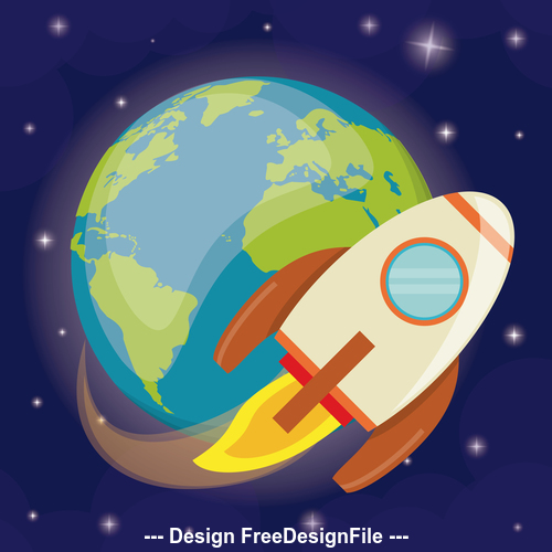 Rocket surround earth illustration background vector