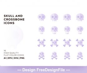 Skull and crossbone icon flat color vector