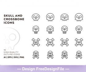 Skull and crossbone outline vector