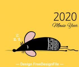 Sleeping rat new year 2020 funny cartoon vector