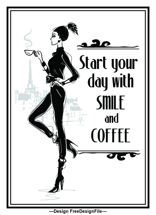 Slim woman holding coffee cartoon vector