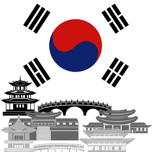 South Korea collection of different architecture vector