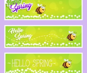 Spring cartoon bee banner vector