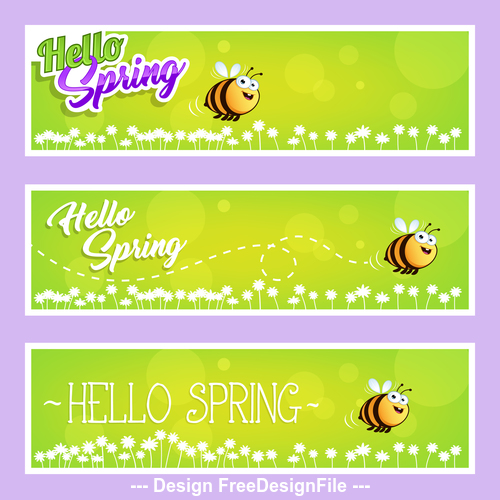 Spring cartoon bee banner vector