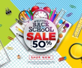 Student supplies half price sale template vector