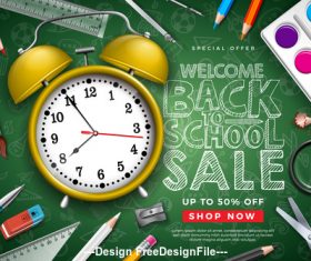 Student supplies sales background design vector
