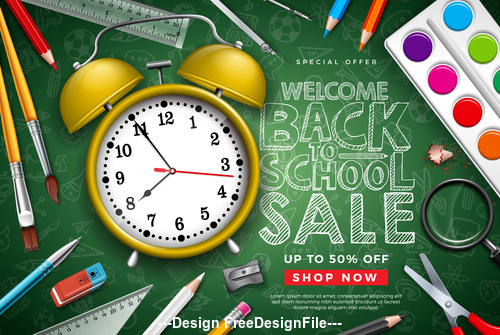Student supplies sales background design vector