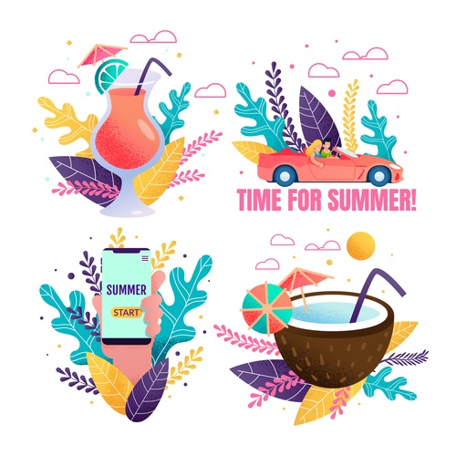 Summer travel and romantic holiday set of banners vector