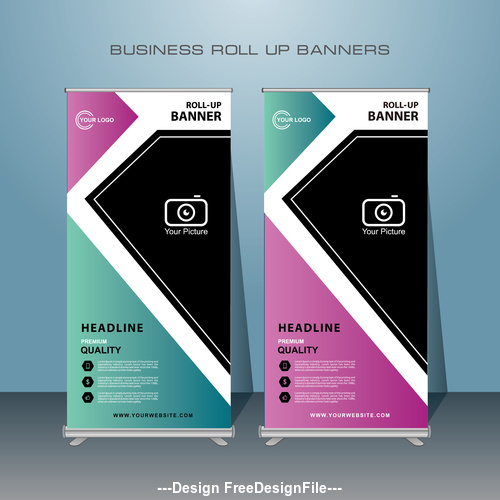 Three colors roll banner design vector template