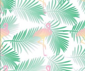 Tropical plants and flamingo background pattern vector
