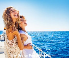 Two girls on boat stock photo
