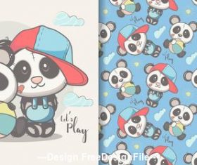 Two panda cartoons seamless pattern vector
