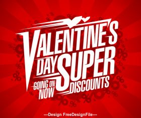 Valentines Day Super Discounts cloud percents Poster red vector