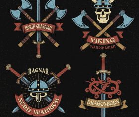 Viking design elements in hand-drawn style texture black