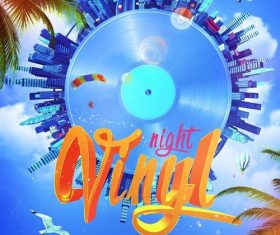 Vinyl night party flyer psd template