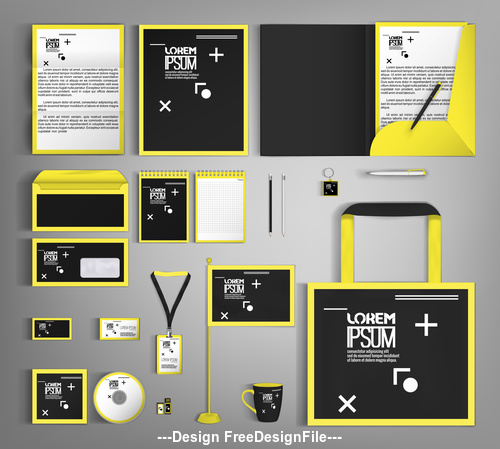 Yellow and black card brochure cover design vector