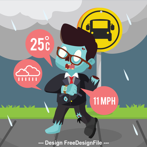 Zombie businessman consulting weather with his smart watch vector