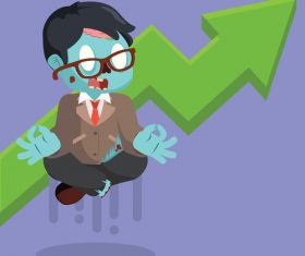 Zombie businessman meditating with graphic raising vector