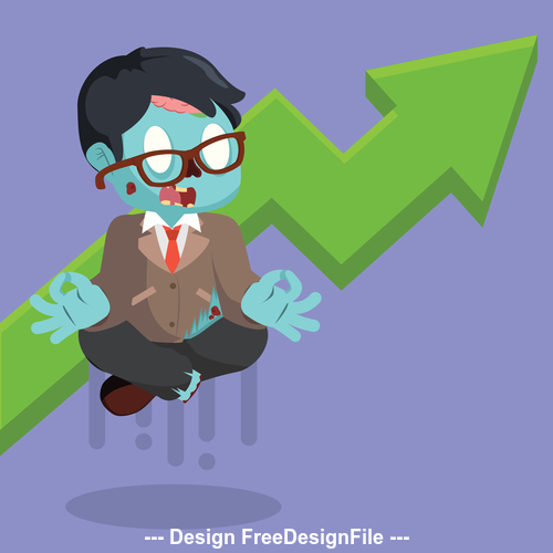 Zombie businessman meditating with graphic raising vector