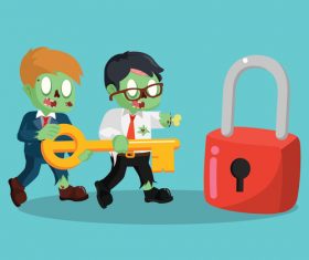 Zombie businessman ogether holding giant key vector