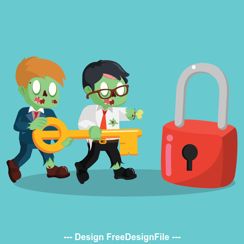 Zombie businessman ogether holding giant key vector