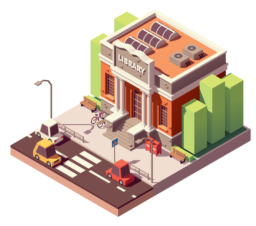 library vector isometric building
