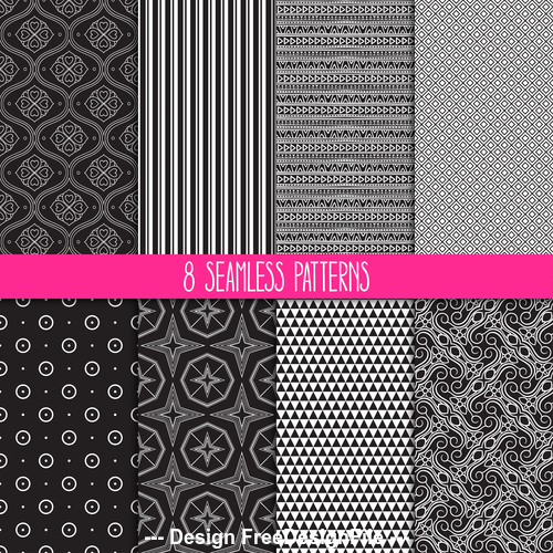 set of black and white patterns vector