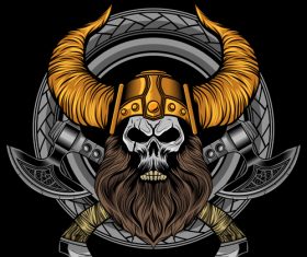 viking beard skull axe vector illustration art in circle ornament