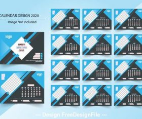 2020 blue background desktop calendar vector