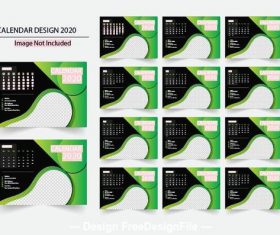 2020 calendar green background vector