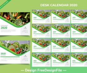 2020 new year desk calendar green background vector
