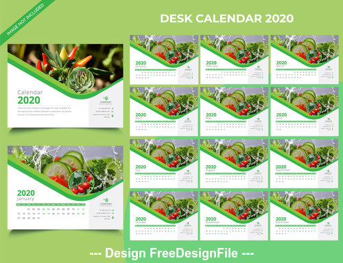 2020 new year desk calendar green background vector