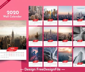 2020 new year wall calendar pink background vector