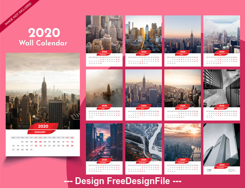 2020 new year wall calendar pink background vector