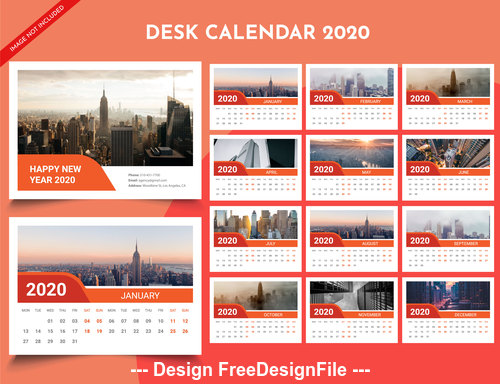2020 new year wall calendar red background vector