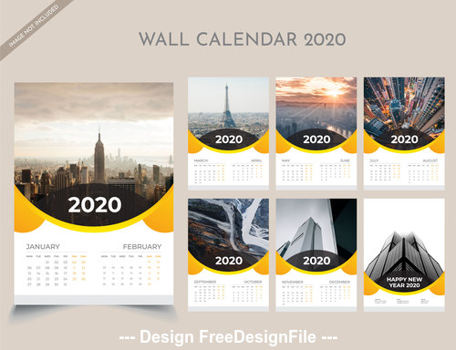 2020 new year wall calendar vector