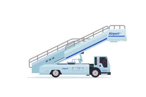 Airport mobile aircraft landing stairs cartoon vector