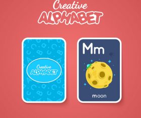 Alphabet double-sided card for children M vector