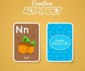 Alphabet double-sided card for children N vector